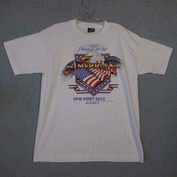 Vintage Proud To Be American Shirt Men's L Large White Single Stitch VFW Texas - Picture 1 of 10